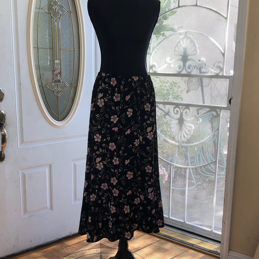 Black Floral Midi Skirt - Women